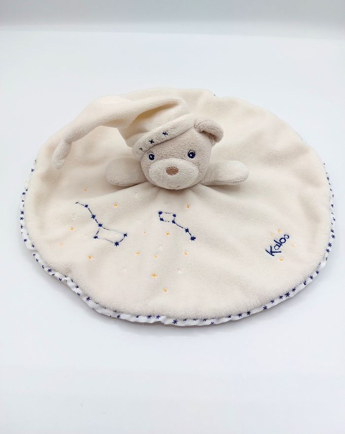 Doudou plat rond ours blanc cassé KALOO 2017 étoiles constellation luminescent - photo numéro 1