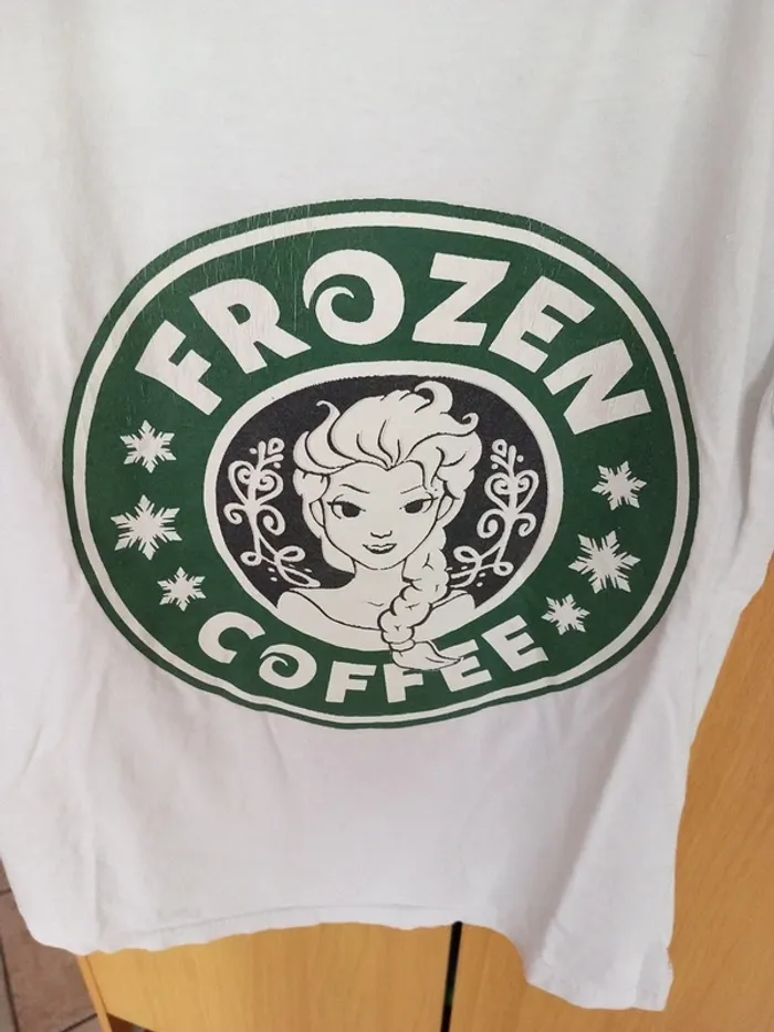 😔Tee-shirt coton elasthan T36 blanc Frozen Coffee - photo numéro 4