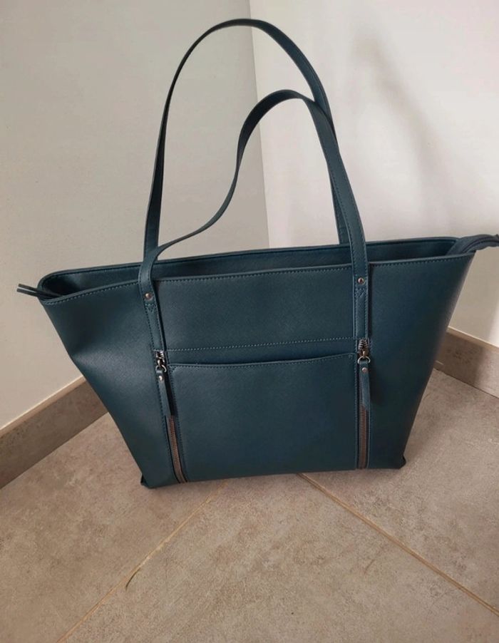 Sac cabas trapèze bleu canard femme compartiment pc neuf