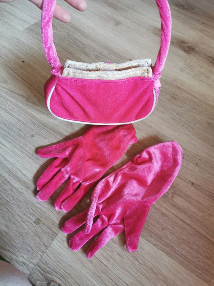 Déguisement gants roses en velours et sac à main princesse pour enfant - photo numéro 2