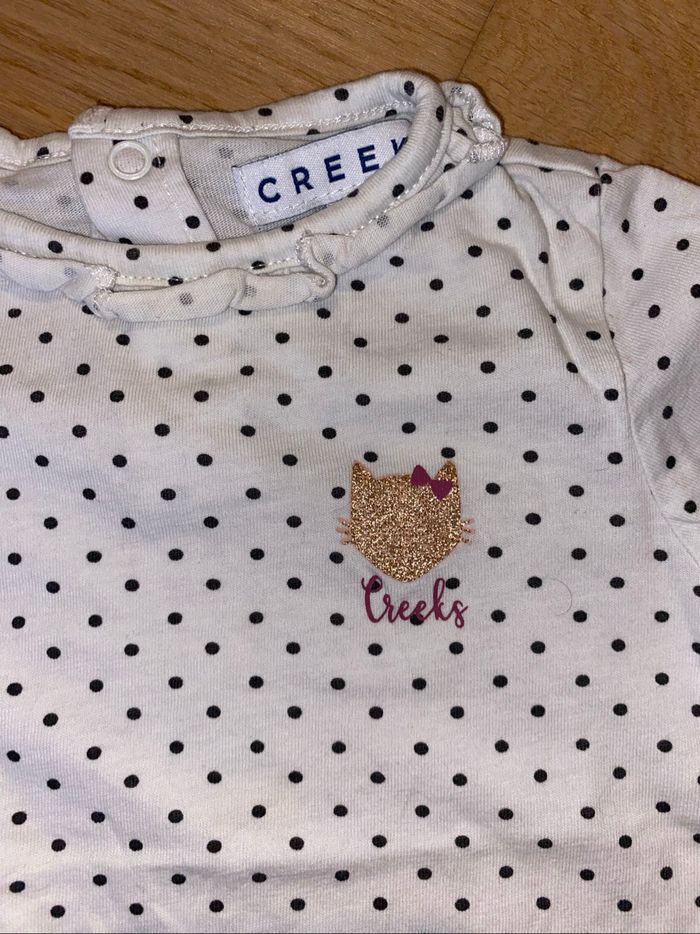 Blouse blanche à pois motif chat – Creeks – 12 mois - photo numéro 2