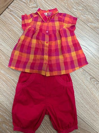 Chemise et pantalon rouge à carreaux - du pareil au même - 6 mois été - 67 cm