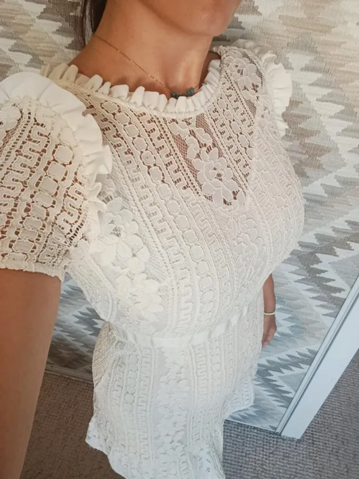 Robe Naf Naf 36 en dentelle blanc crème événement baptême mariage - photo numéro 3