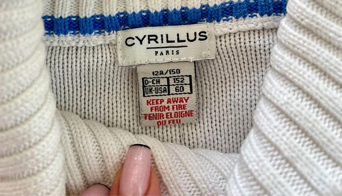 Pull/sweat blanc et bleu marine Cyrillus pour garçon 12 ans (150cm) - photo numéro 4