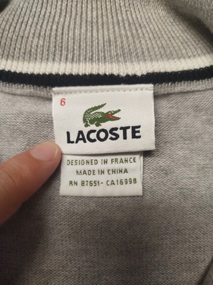 Pull gris 1/4 zip col - Lacoste - Taille 6 - photo numéro 2