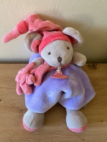 Doudou souris avec son nounours rose violet graffitis doudou et compagnie