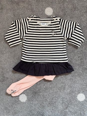 TAO Robe Marinière & Collants Rose Taille 3 mois/60 cm