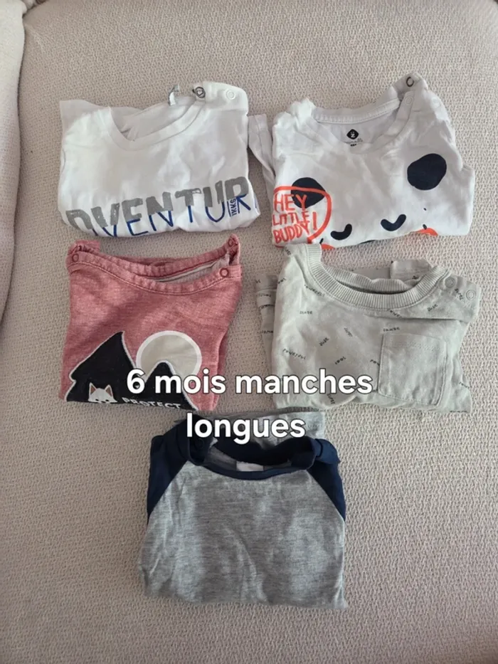Lot 5 t-shirts manches longues 6 mois