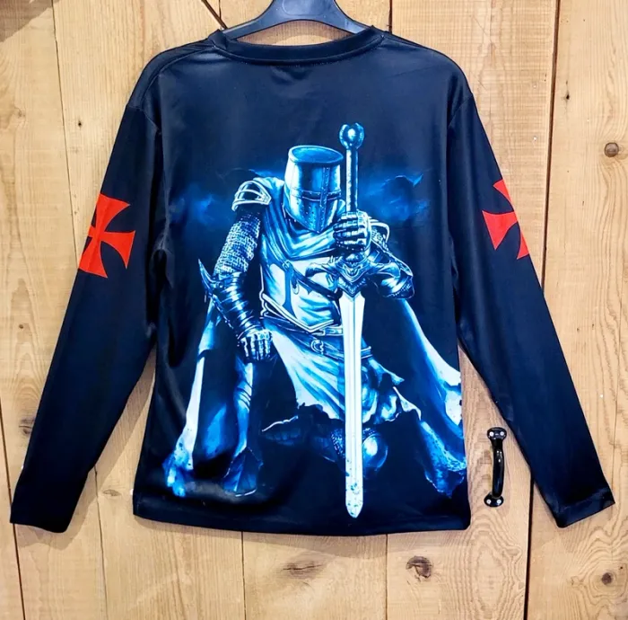 T-shirt manche longue chevalier médiéval / croix templier – Taille S - Très bon état - Noir - photo numéro 6