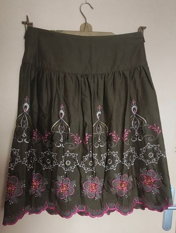 Jupe kaki fleurs roses