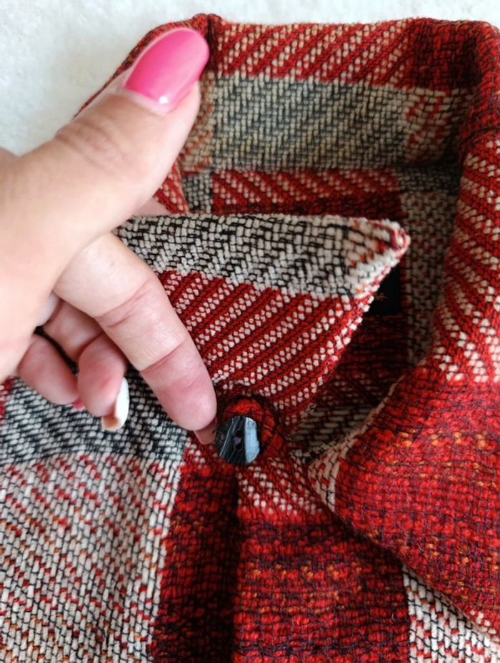 Veste chemise Equipment M à carreaux rouge bordeaux beige laine coto made un France - photo numéro 8