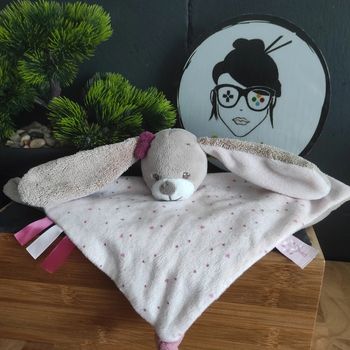 Doudou Lapin Nina Rose Marron Jade Et Lili Noeud Attache Tétine #geektradedoudou