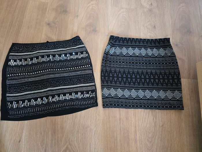Lot de 2 mini jupe taille 38 camaieu h&m perles sequins