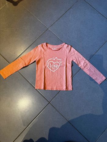T shirt manches longues - LH - Cœurs / Chat - Rose & blanc - 6 ans