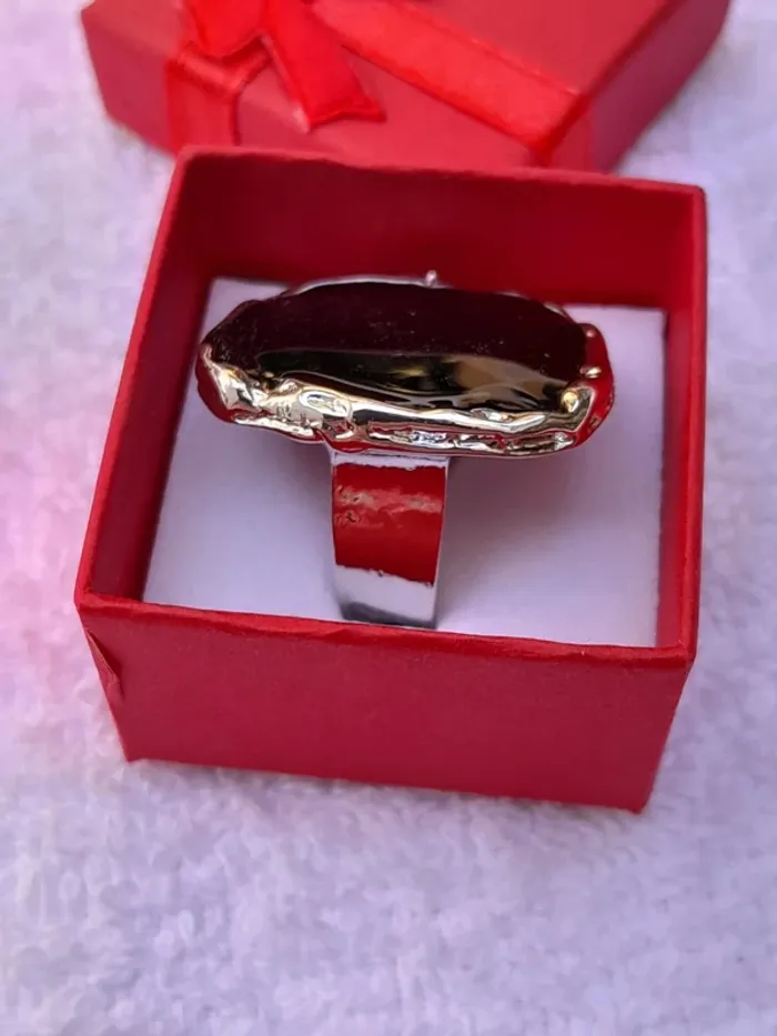 Grande bague ovale, pierre couleur noire,  taille 60 - photo numéro 2