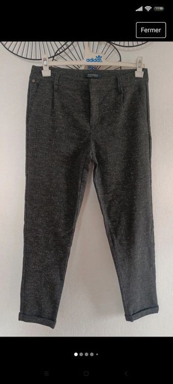 Pantalon droit avec revers noir moucheté taille 36