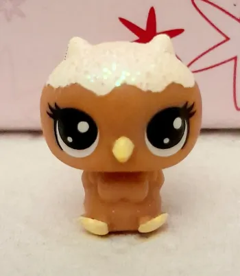 Mini Figurine Littlest Pet Shop Hibou marron et blanc avec des paillettes