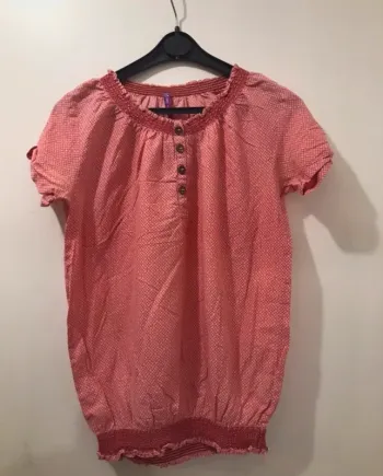 Haut fille gémo manches courtes rouge blanc taille 14ans