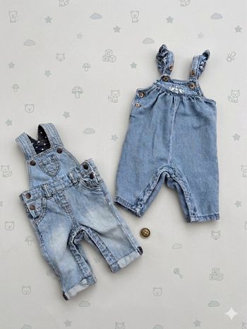 🩵 Lot 2 salopettes bébé en jean - 1/3 mois - Vertbaudet & Kiabi 