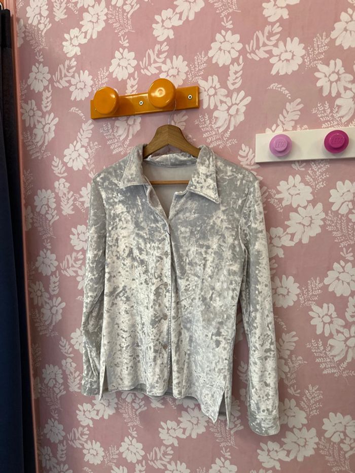 Chemise vintage en velours argenté - photo numéro 2