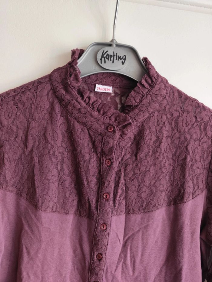 Chemise en coton longues manches en dentelle taille 38/40 les 3 suisses - photo numéro 3