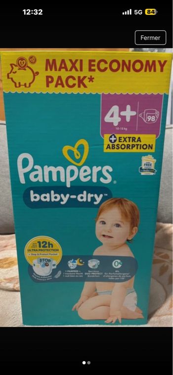 Pampers baby-dry taille 4+ maxi economy pack neuf