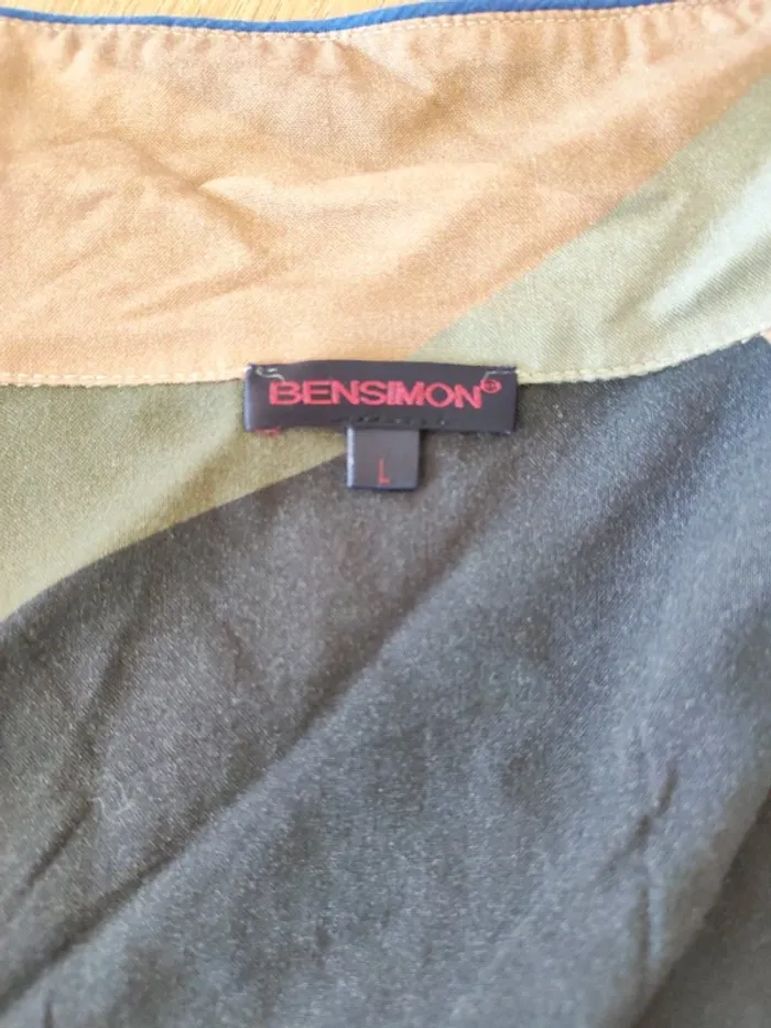 Chemise Bensimon femme L – Viscose fluide – Patchwork géométrique bleu / beige / taupe - photo numéro 5