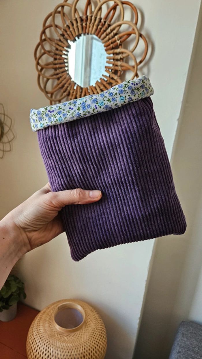 Pochette de livre velours purple/flowers
