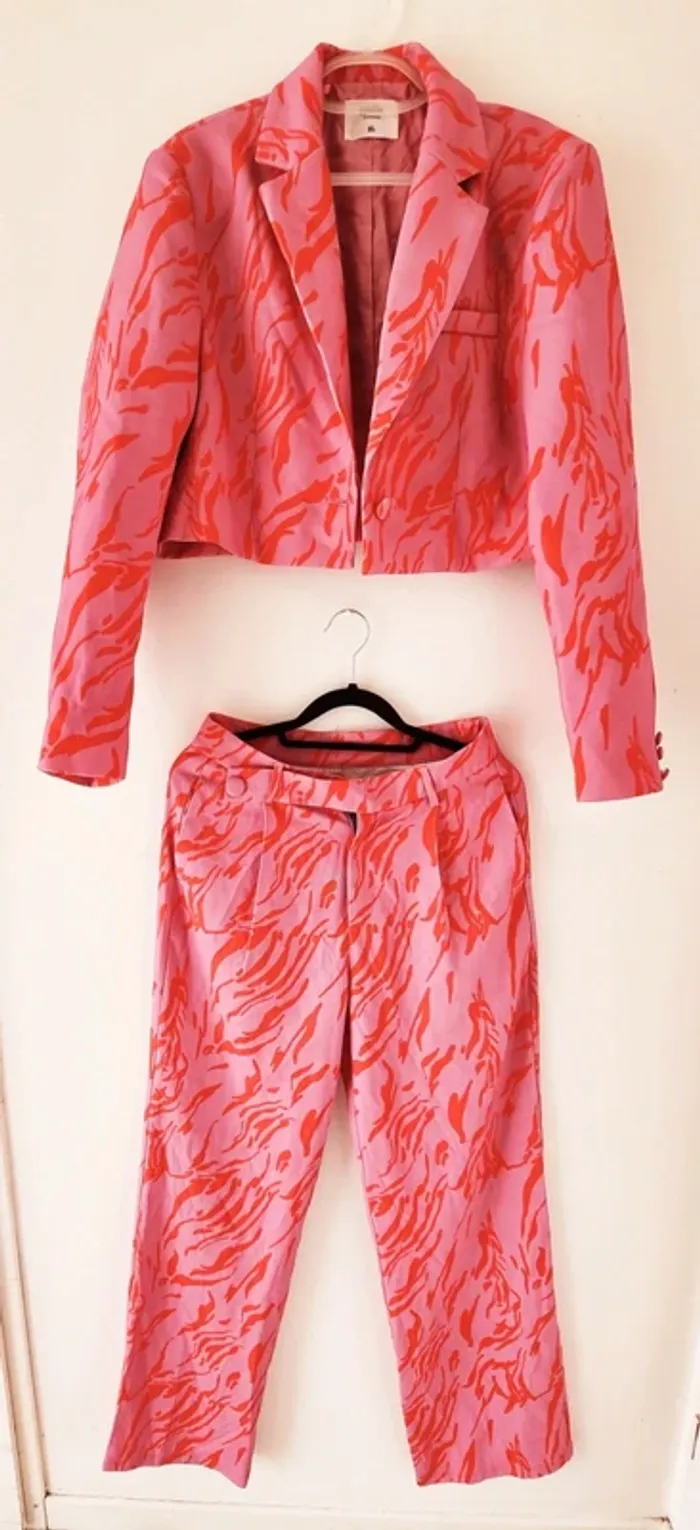 Tailleur femme – Veste courte XL + pantalon assorti – Taille L