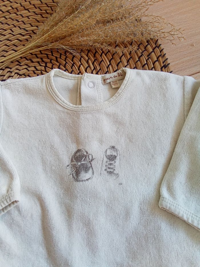 Babygro mixte crème en velours avec motif Grain de Blé 6 mois - photo numéro 2