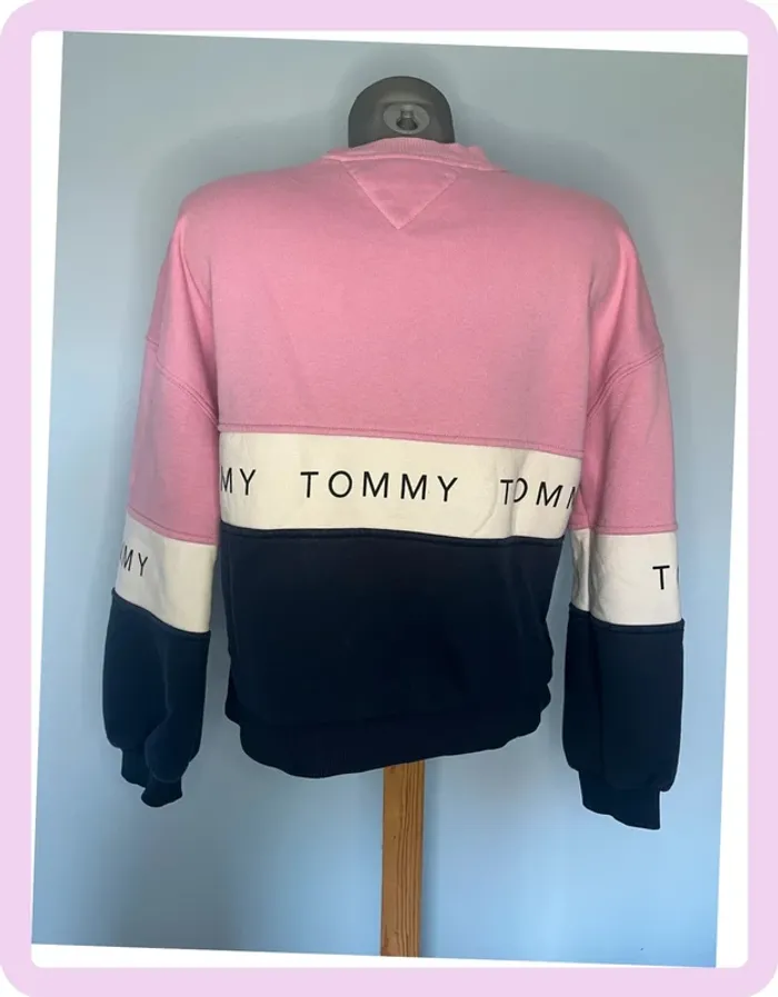 Pull large 3 bandes : rose, blanche et bleu – Tommy Hilfiger - Taille XS - photo numéro 5