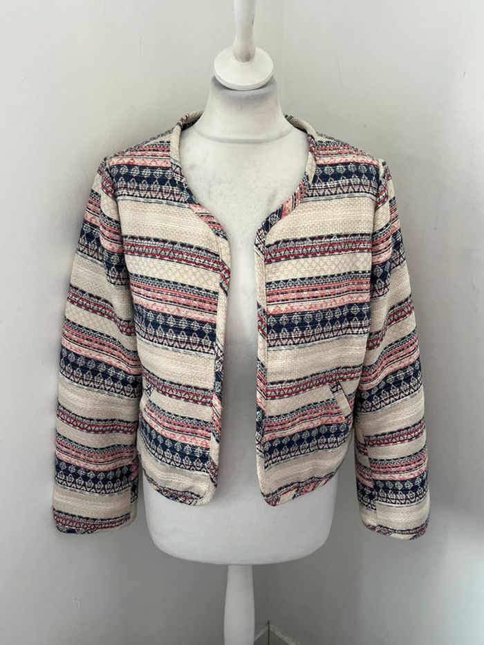 Veste tweed rayée camaïeu XL