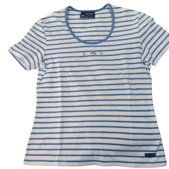 T-shirt marinière blanc à rayures bleues – Saint James – Taille M estimée A1170