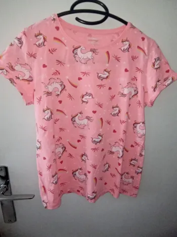 T-shirt manche courte rose motif licorne