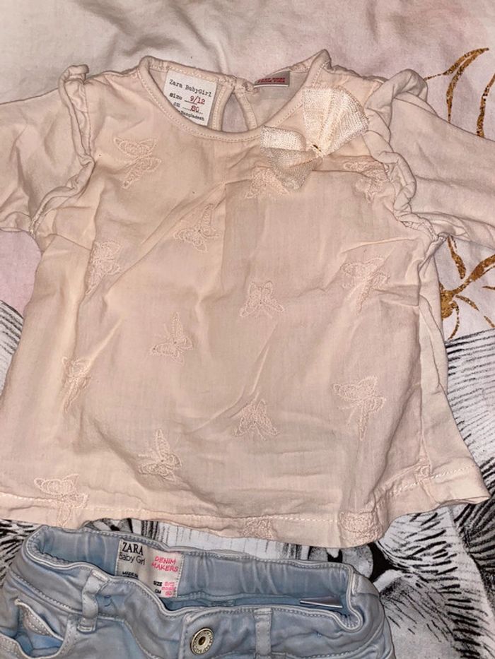 Ensemble t-shirt et jeans, taille 9-12 mois, marque Zara Babygirl. - photo numéro 4