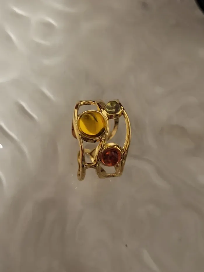Bague ouverte acier inoxydable dorée, géométrique avec pierre multicolore - photo numéro 5