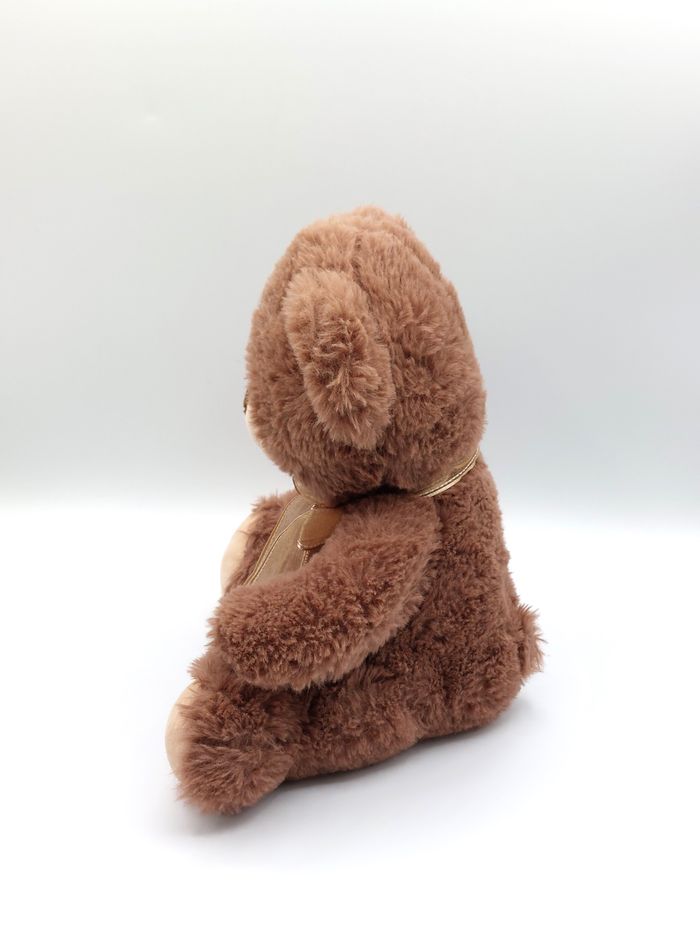 Peluche doudou ours marron beige MAX & SAX Carrefour nœud doré 26 cm TY71037 - photo numéro 2