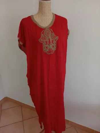 Robe tunique décontractée longueur 120cm taille unique rouge dorée
