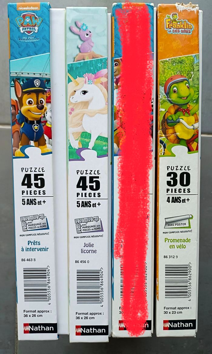 Lot de 3 puzzles Pat'patrouille, Franklin et licorne de Nathan en 30 et 45 pièces - photo numéro 3
