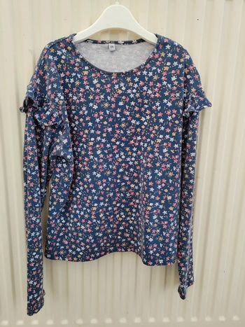 💙Blouse bleue ML fleurie 12 ans