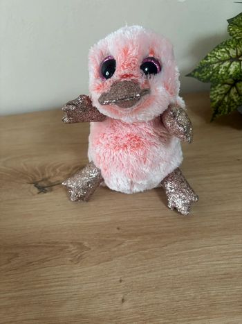 Doudou peluche Wilma ornithorynque rose paillette ty état neuf