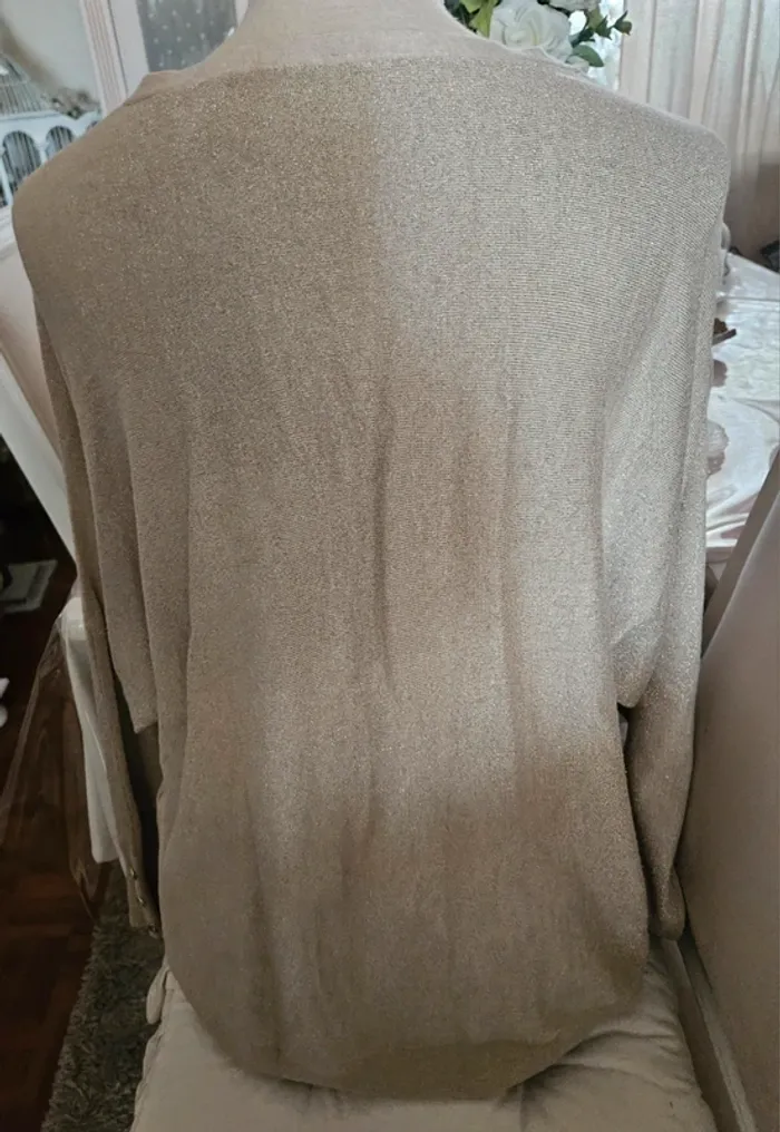 Pull fin beige marron clair pailleté BRÉAL Taille L /XL - photo numéro 2
