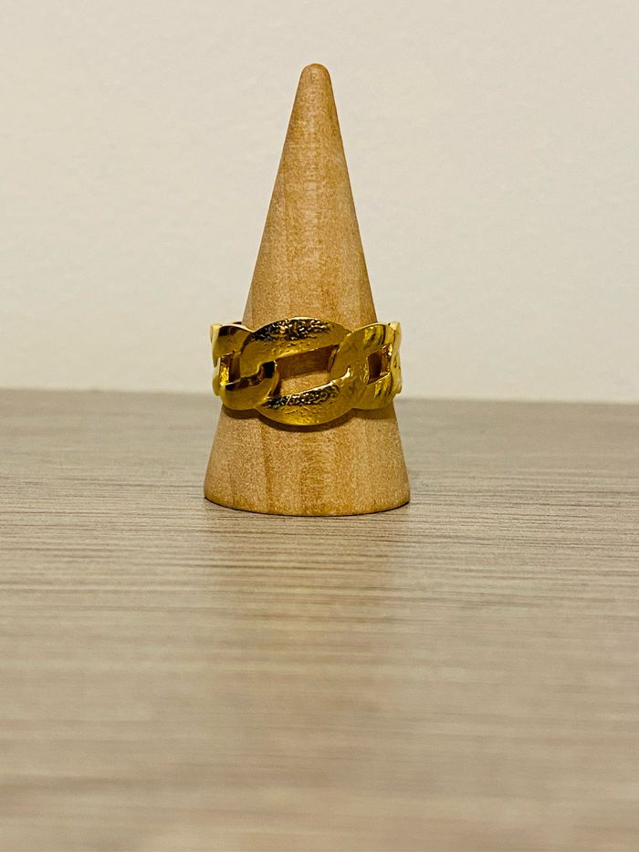 Bague épaisse ajustable doré maillons martelée acier inoxydable - photo numéro 2