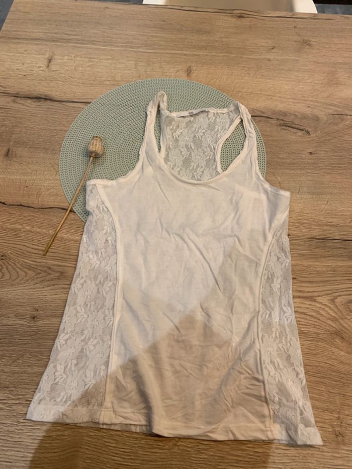 T shirt debardeur blanc dentelle - taille S - Akac Ecou - photo numéro 2
