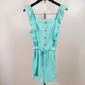 Combishort turquoise fille River Island 13-14 ans, volants et boutons, style estival A1242