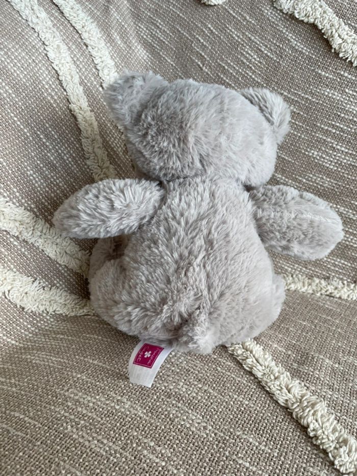 Peluche doudou 29cm Françoise Saget ours gris et rayé bleu marine très bon état - photo numéro 3