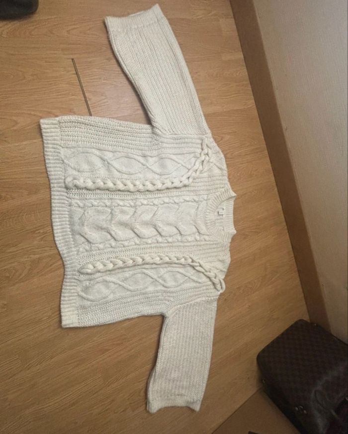 Pull à mailles torsadées blanc cassé H&M – Taille M - photo numéro 5