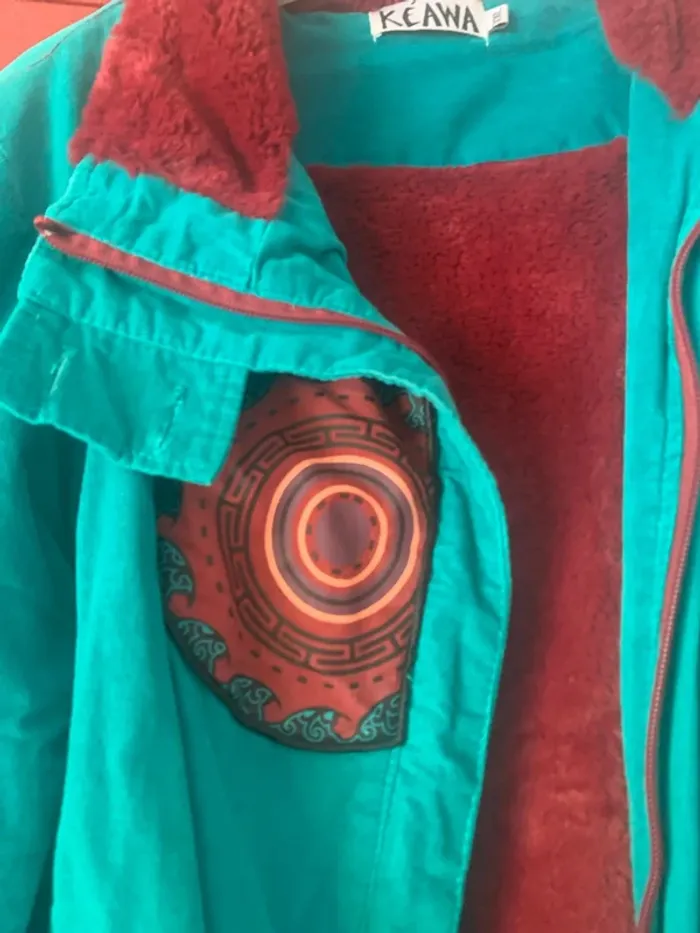 Veste / polaire vintage bleu rouge - photo numéro 2