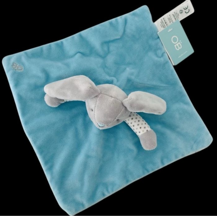 ❤️B4677 OBAIBI OKAIDI Doudou Lapin Plat Mouchoir Bleu Clair Blanc - photo numéro 2