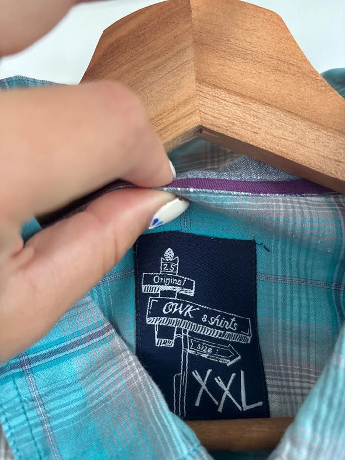 Chemisette vintage bleue à carreaux owk taille XXL - photo numéro 2